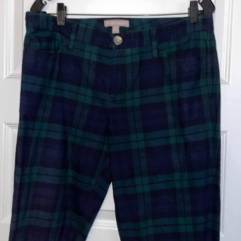 Banana Republic Navy & Green Plaid Straight Leg Pants